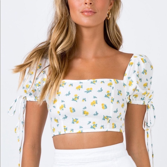 Princess Polly Tops | Princess Polly White Yellow Floral Cropped Top | Poshmark